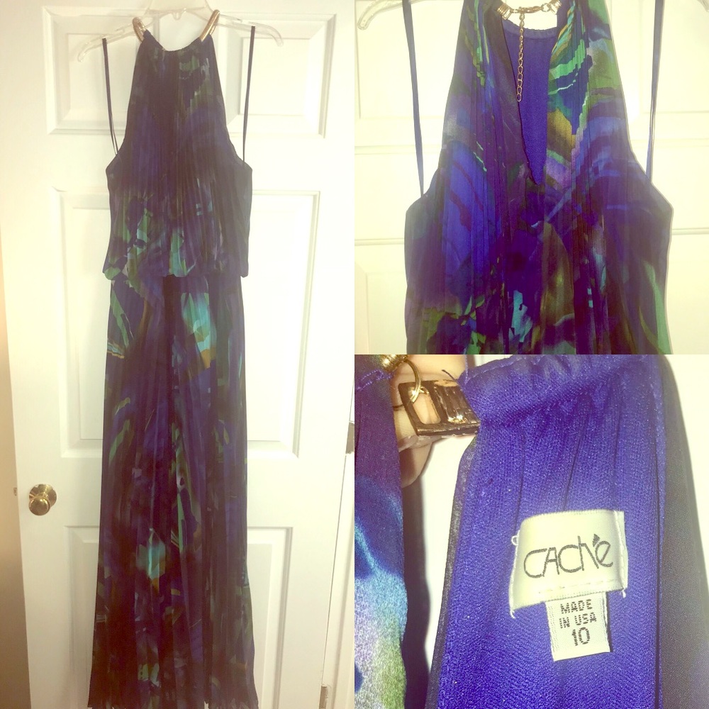 Cache pleated navy dress! Only worn once!
